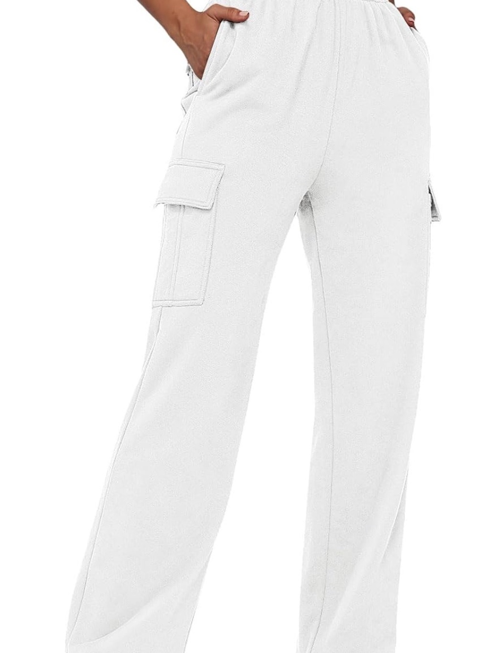 Men's White Cargo Sweatpants with Elastic Waist